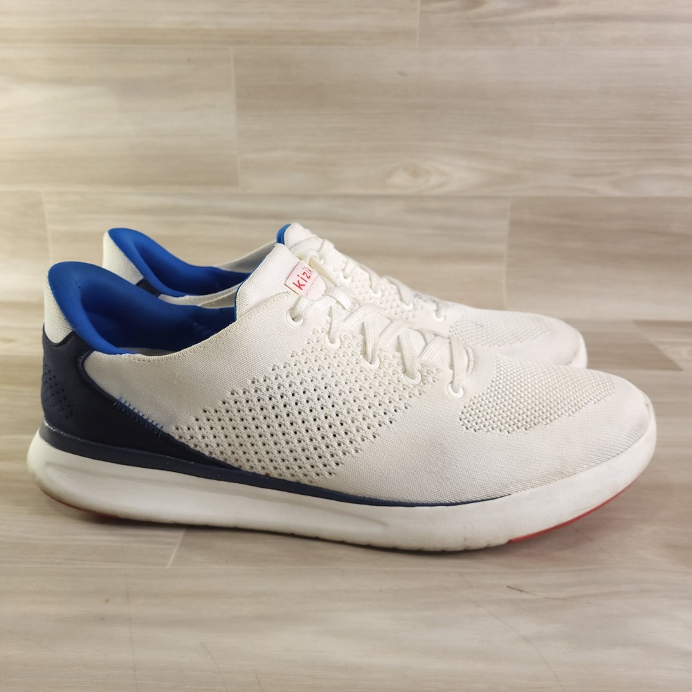 Kizik Lima Slip On Sneakers Mens 14 White Navy Blue Hands Free Walking Shoes